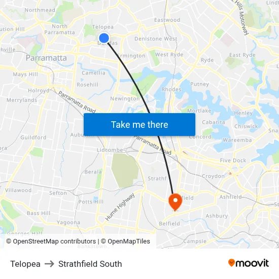 Telopea to Strathfield South map