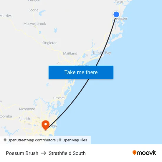 Possum Brush to Strathfield South map