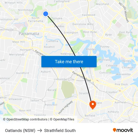 Oatlands (NSW) to Strathfield South map