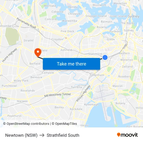 Newtown (NSW) to Strathfield South map