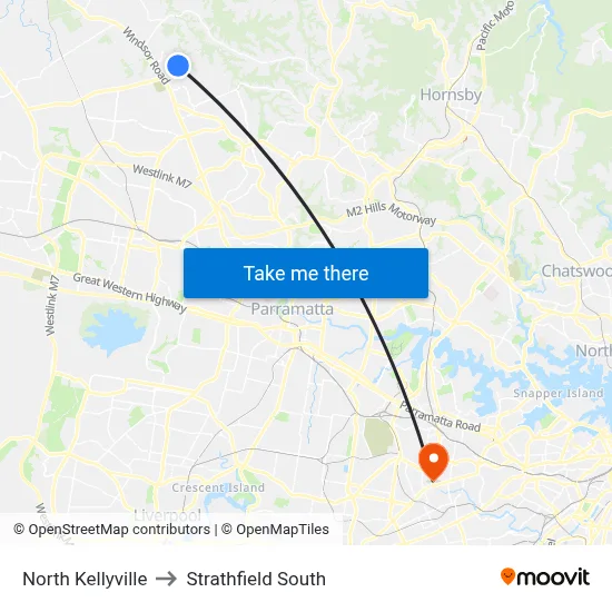North Kellyville to Strathfield South map
