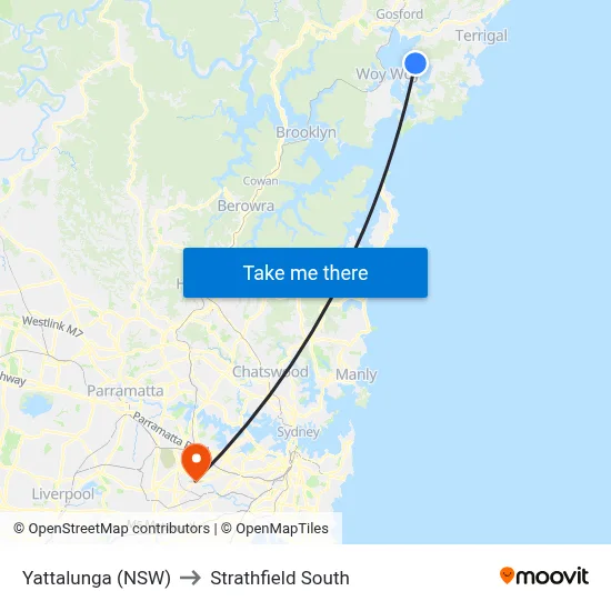 Yattalunga (NSW) to Strathfield South map