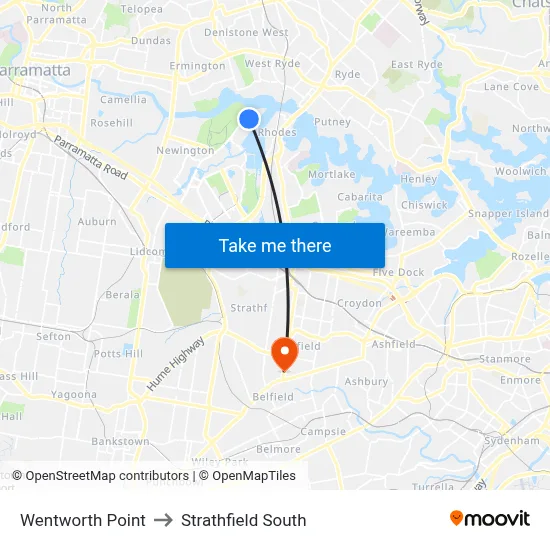 Wentworth Point to Strathfield South map