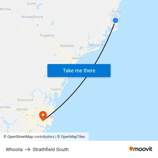 Whoota to Strathfield South map