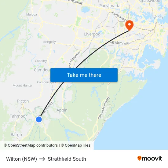 Wilton (NSW) to Strathfield South map
