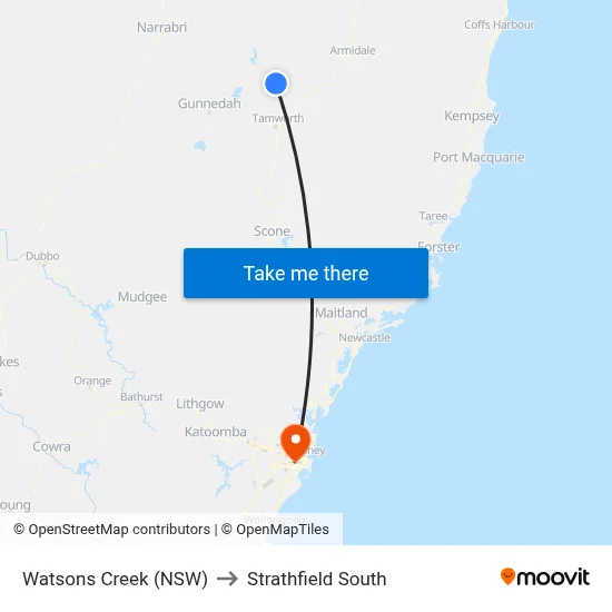 Watsons Creek (NSW) to Strathfield South map