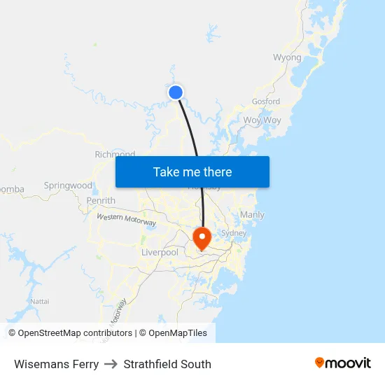 Wisemans Ferry to Strathfield South map