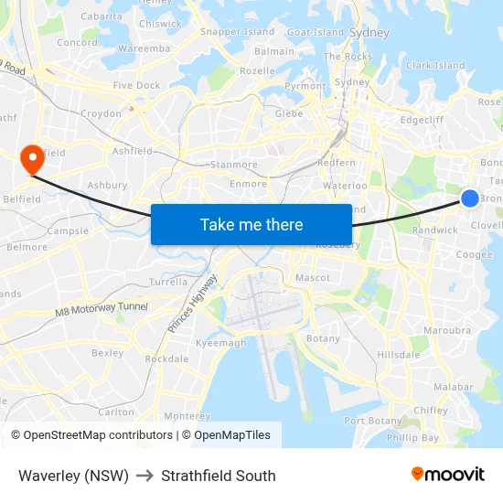 Waverley (NSW) to Strathfield South map