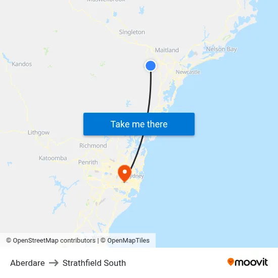 Aberdare to Strathfield South map