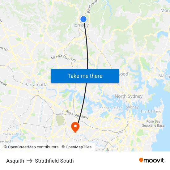 Asquith to Strathfield South map