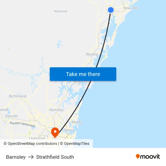 Barnsley to Strathfield South map
