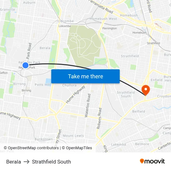 Berala to Strathfield South map