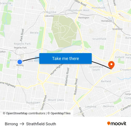 Birrong to Strathfield South map