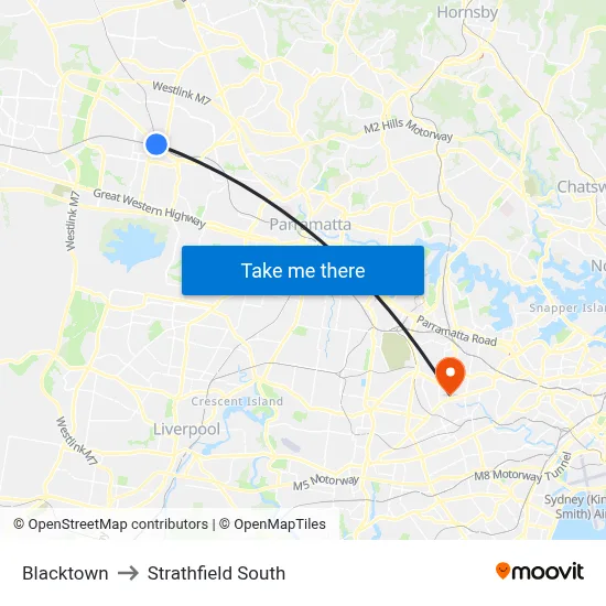 Blacktown to Strathfield South map