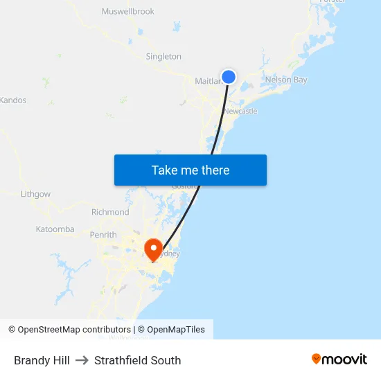 Brandy Hill to Strathfield South map