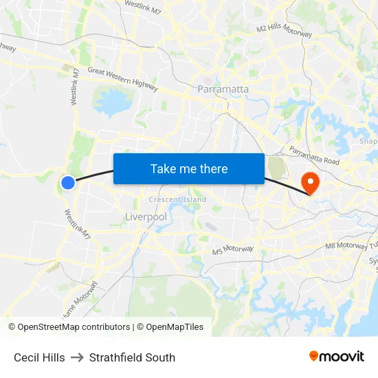 Cecil Hills to Strathfield South map