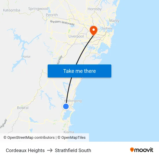 Cordeaux Heights to Strathfield South map