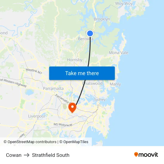 Cowan to Strathfield South map