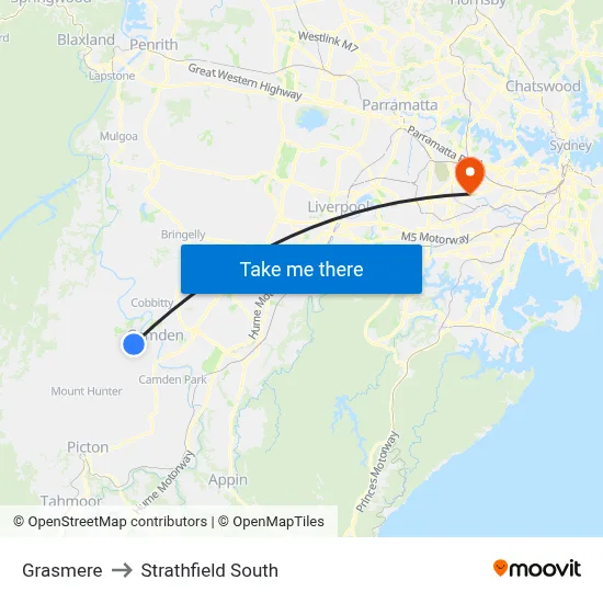 Grasmere to Strathfield South map