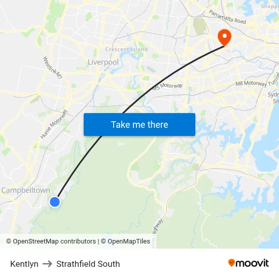 Kentlyn to Strathfield South map