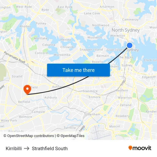 Kirribilli to Strathfield South map