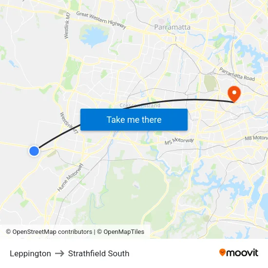 Leppington to Strathfield South map