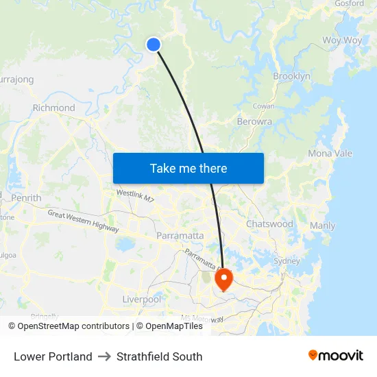 Lower Portland to Strathfield South map
