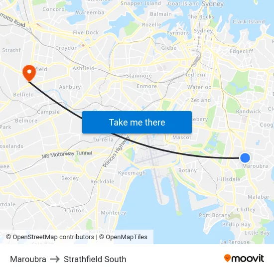 Maroubra to Strathfield South map