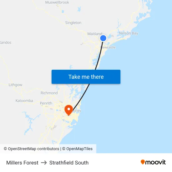 Millers Forest to Strathfield South map