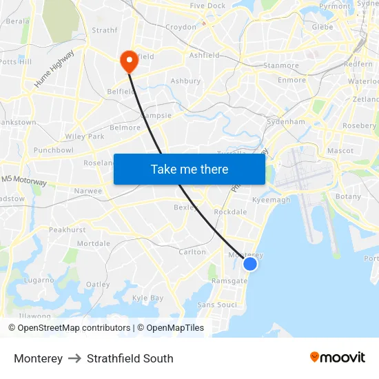 Monterey to Strathfield South map
