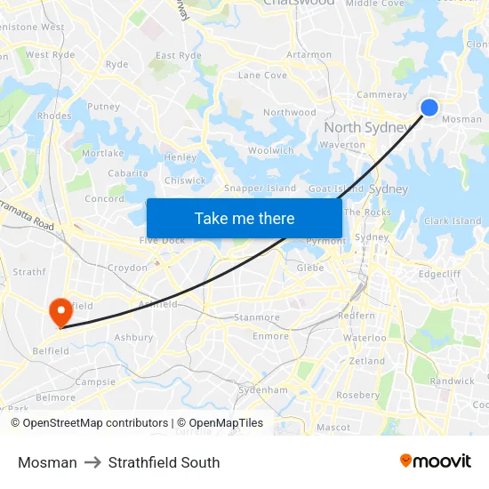 Mosman to Strathfield South map