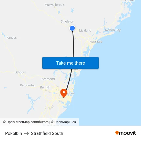 Pokolbin to Strathfield South map