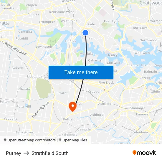 Putney to Strathfield South map
