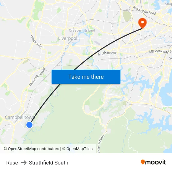 Ruse to Strathfield South map