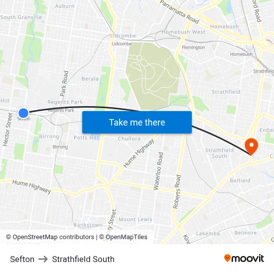 Sefton to Strathfield South map