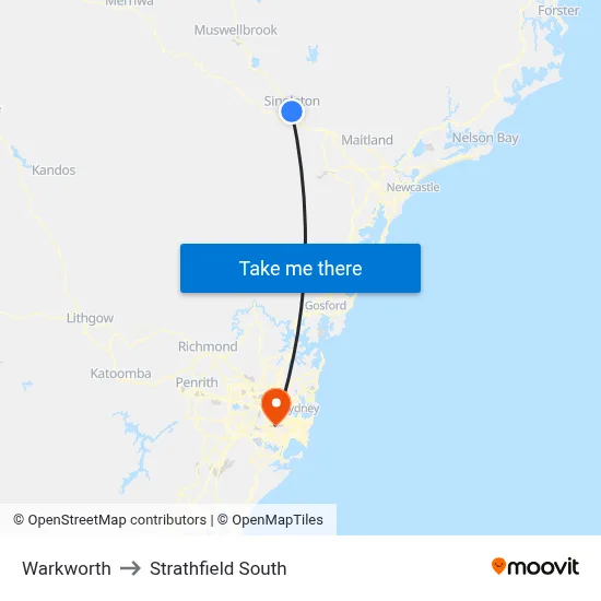 Warkworth to Strathfield South map