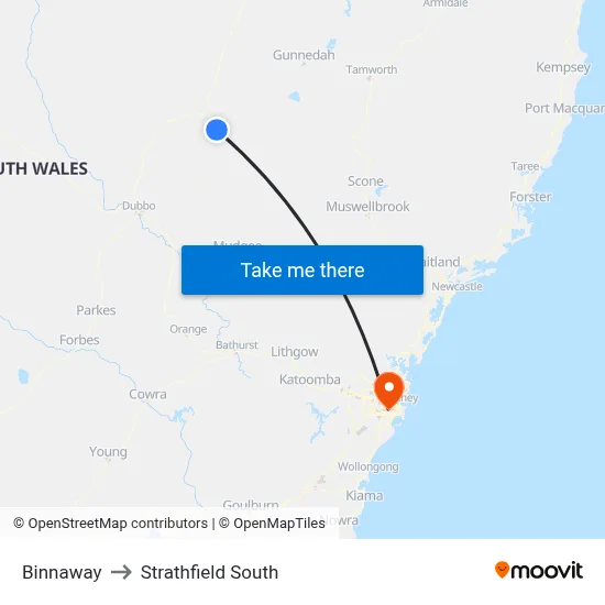 Binnaway to Strathfield South map