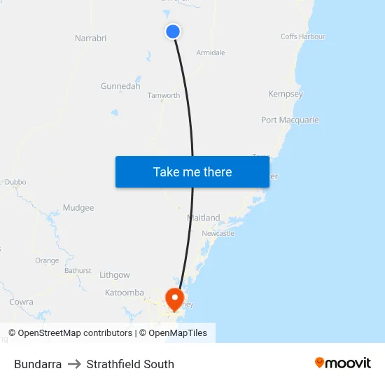 Bundarra to Strathfield South map