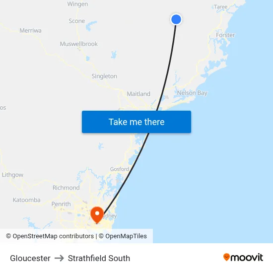 Gloucester to Strathfield South map