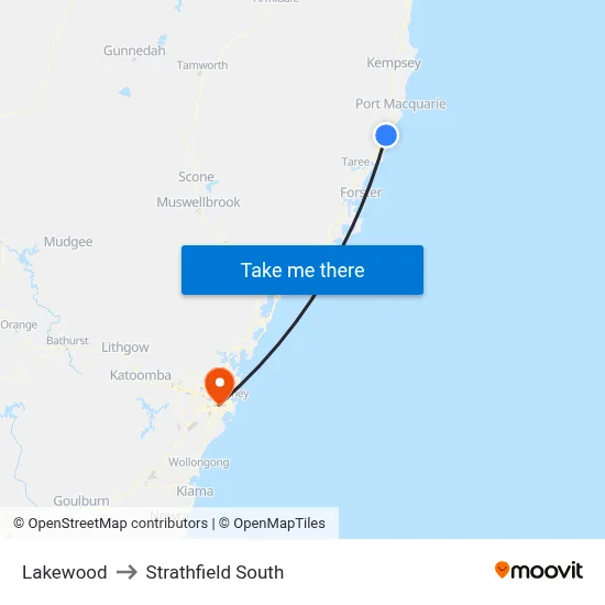 Lakewood to Strathfield South map