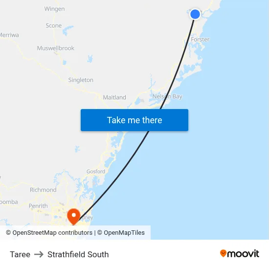 Taree to Strathfield South map
