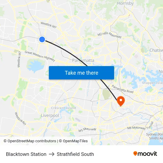 Blacktown Station to Strathfield South map