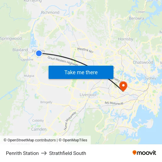 Penrith Station to Strathfield South map