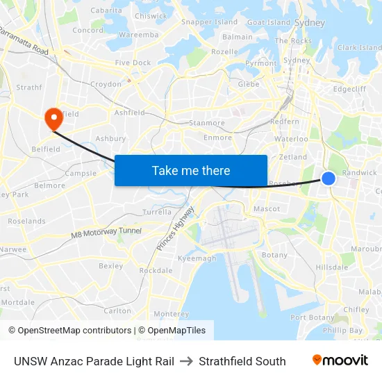 UNSW Anzac Parade Light Rail to Strathfield South map
