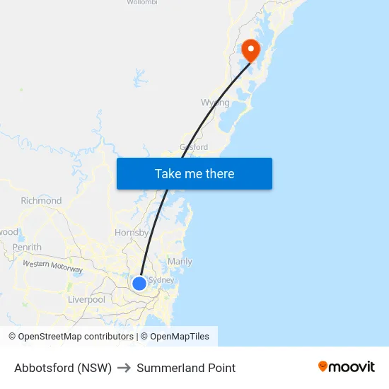 Abbotsford (NSW) to Summerland Point map