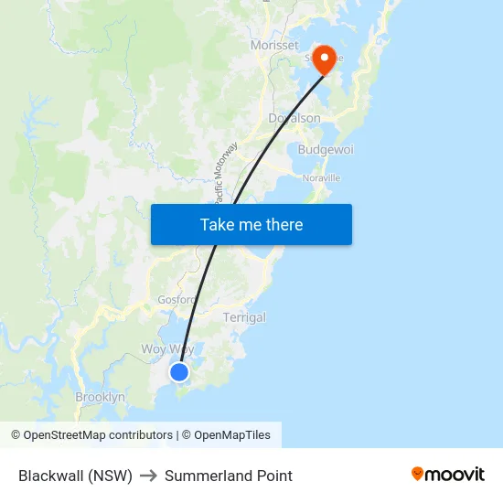 Blackwall (NSW) to Summerland Point map