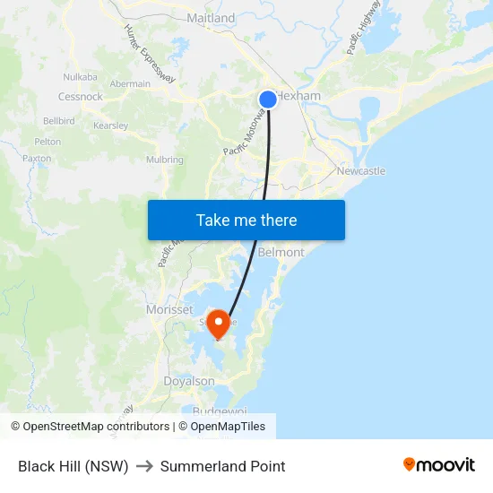 Black Hill (NSW) to Summerland Point map