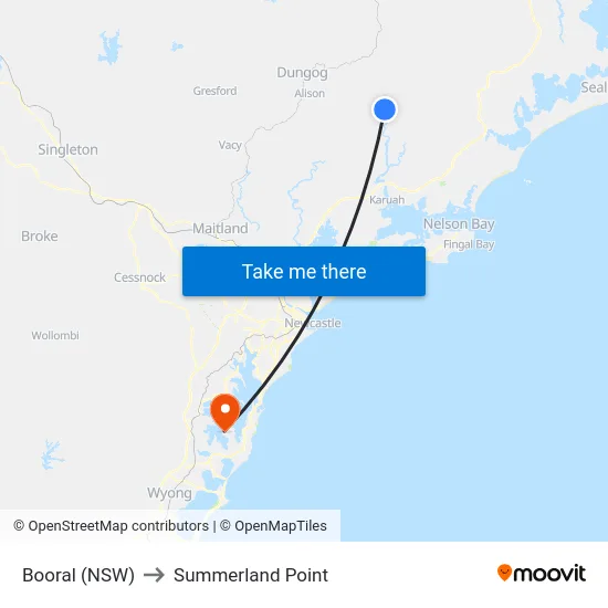 Booral (NSW) to Summerland Point map