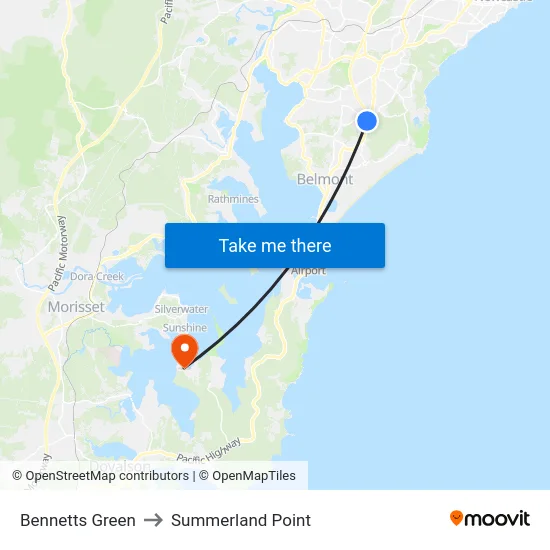 Bennetts Green to Summerland Point map