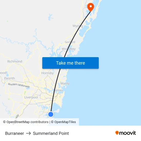 Burraneer to Summerland Point map